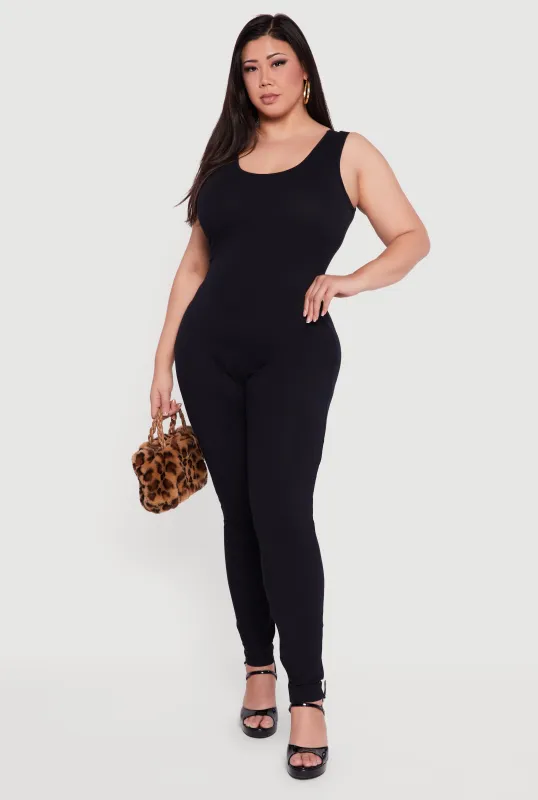 Plus Size Sleeveless Scoop Neck Skinny Leg Jumpsuit sold by Rainbow