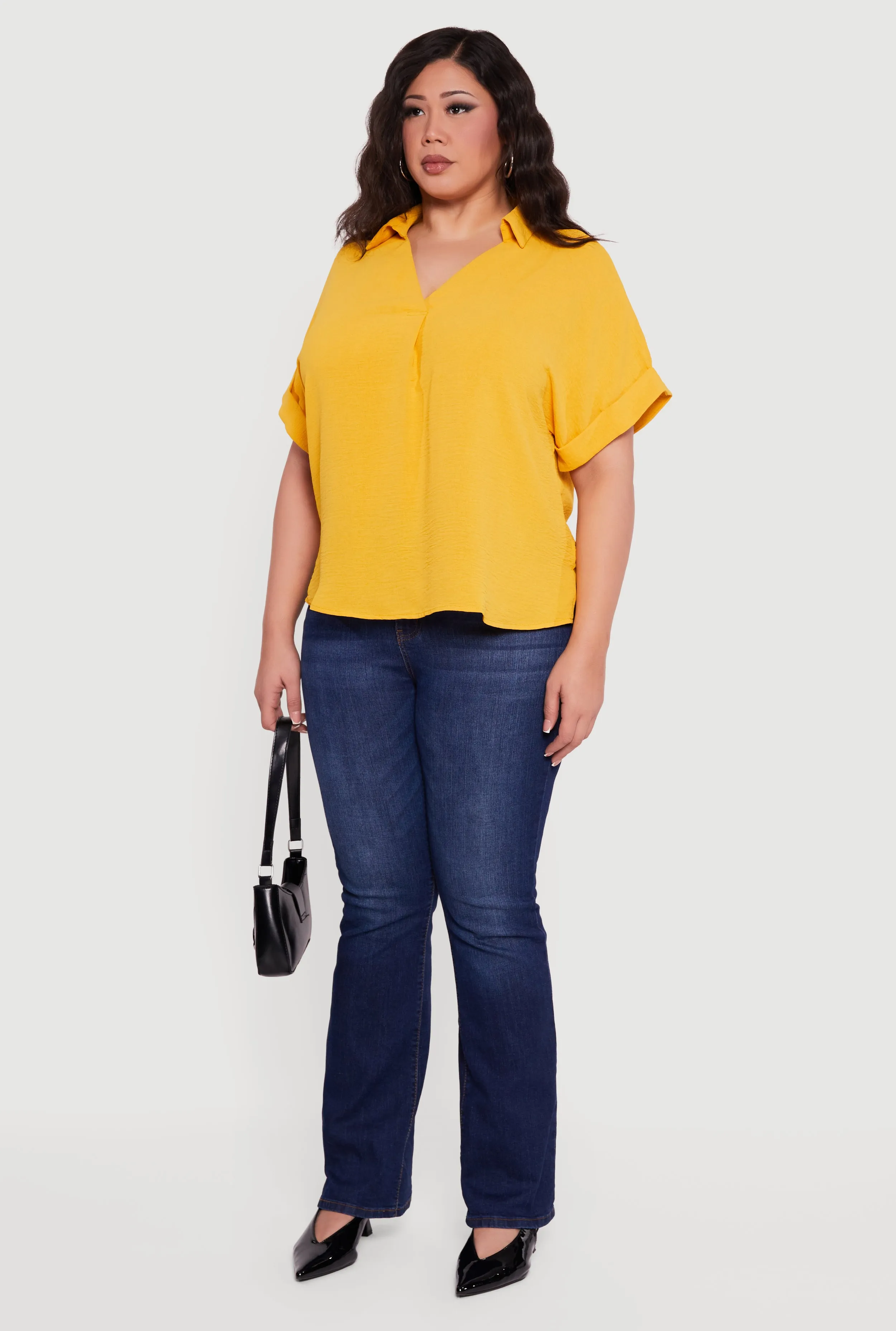 Plus Size Crepe Knit Collared Faux Button Back Blouse sold by Rainbow product image thumbnail 5