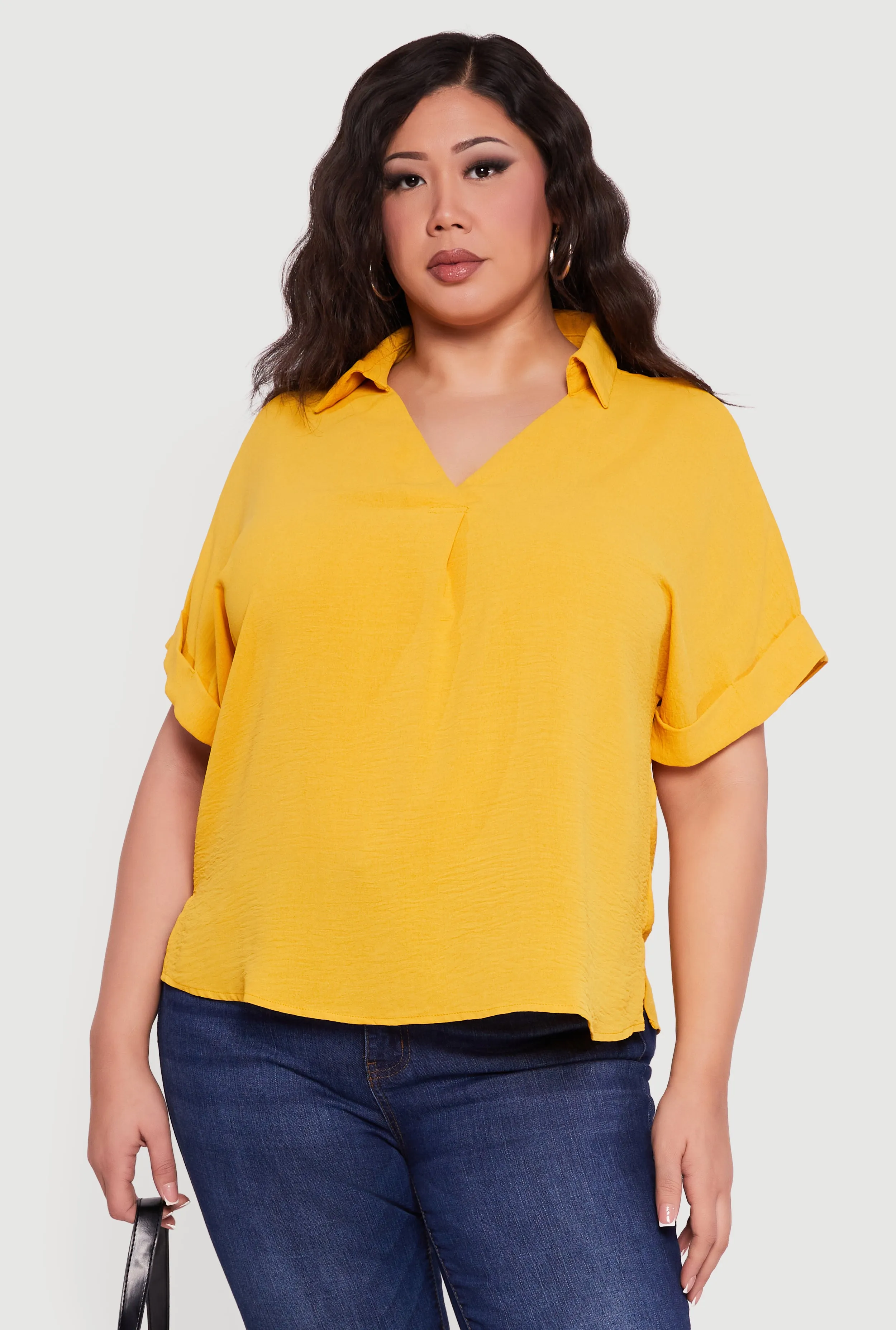 Plus Size Crepe Knit Collared Faux Button Back Blouse sold by Rainbow product image thumbnail 2