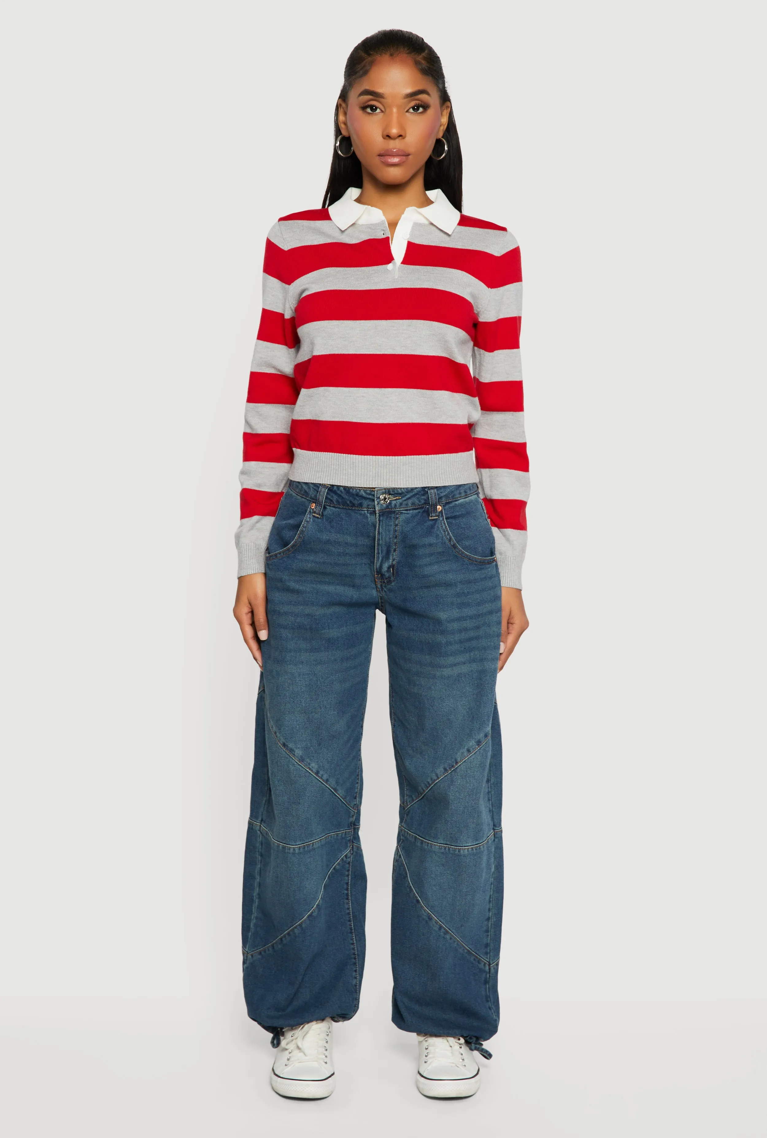 Striped Long Sleeve Polo Sweater sold by Rainbow product image thumbnail 2