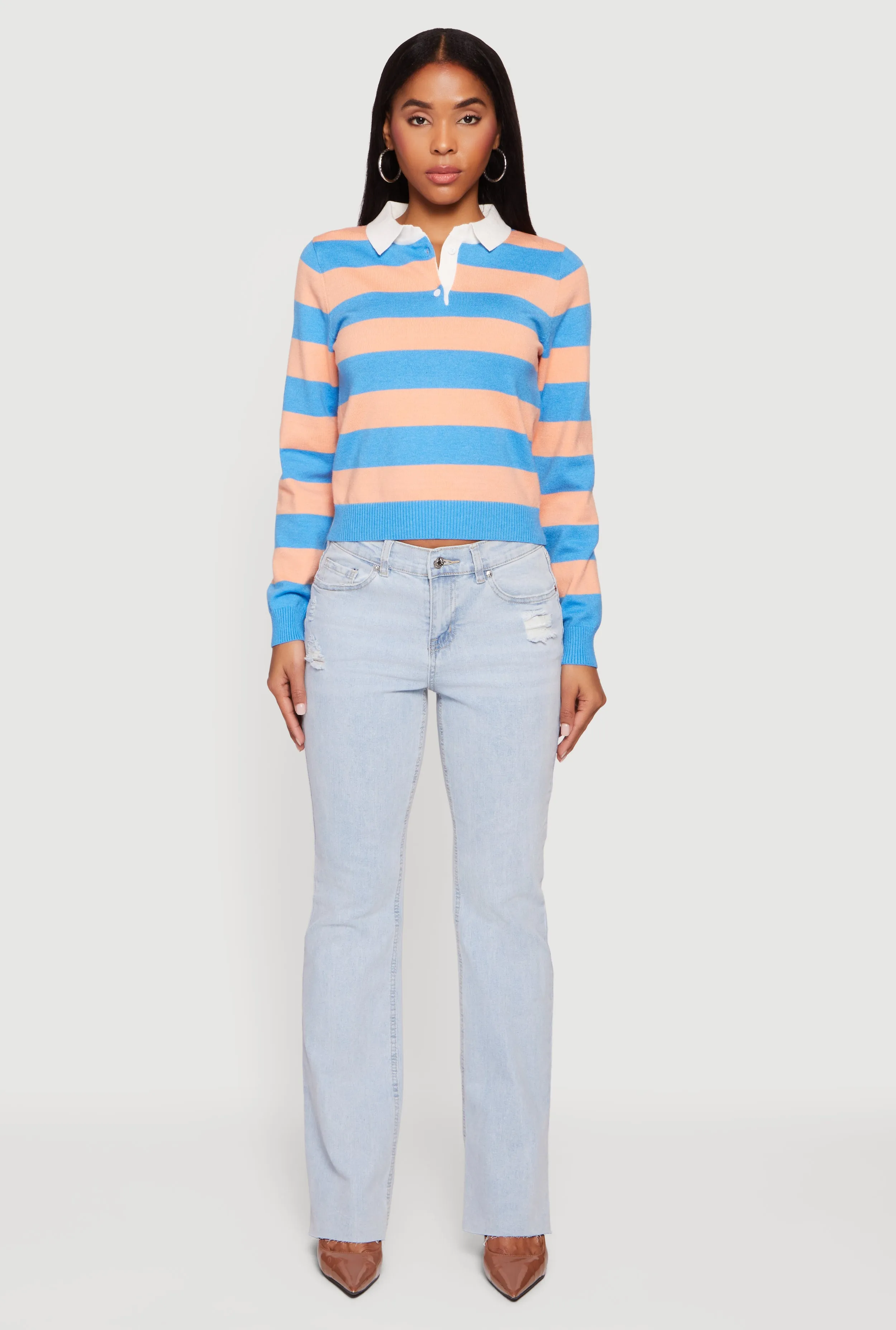 Striped Long Sleeve Polo Sweater sold by Rainbow