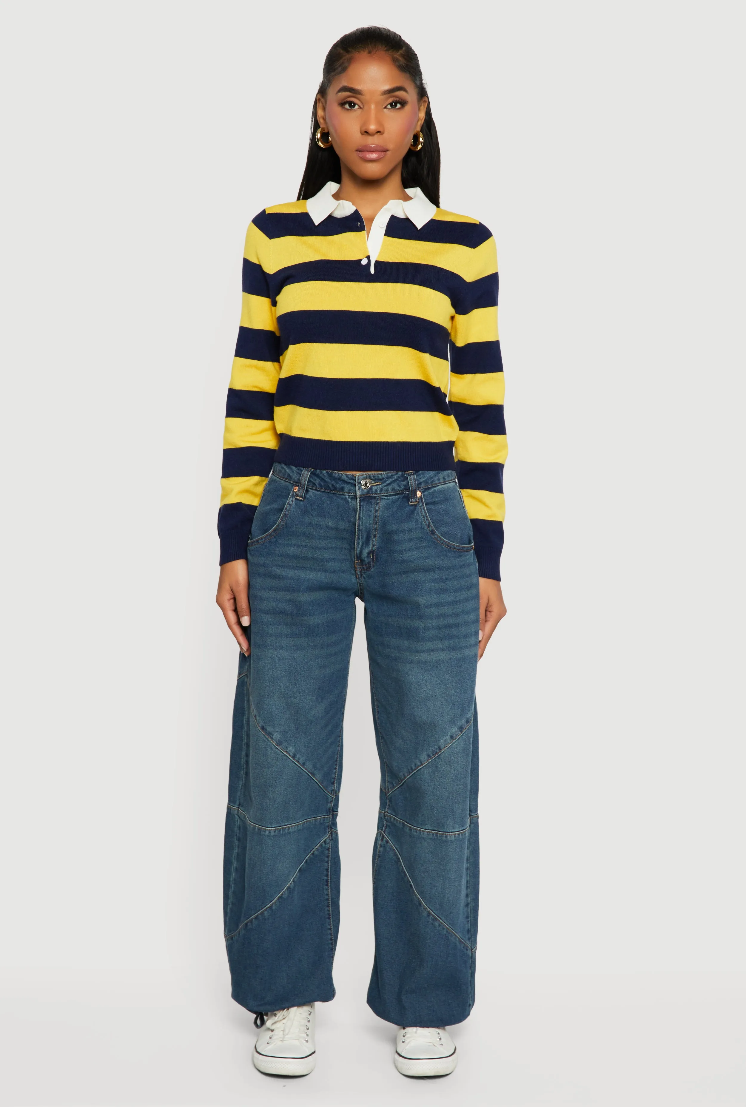 Striped Long Sleeve Polo Sweater sold by Rainbow product image thumbnail 4