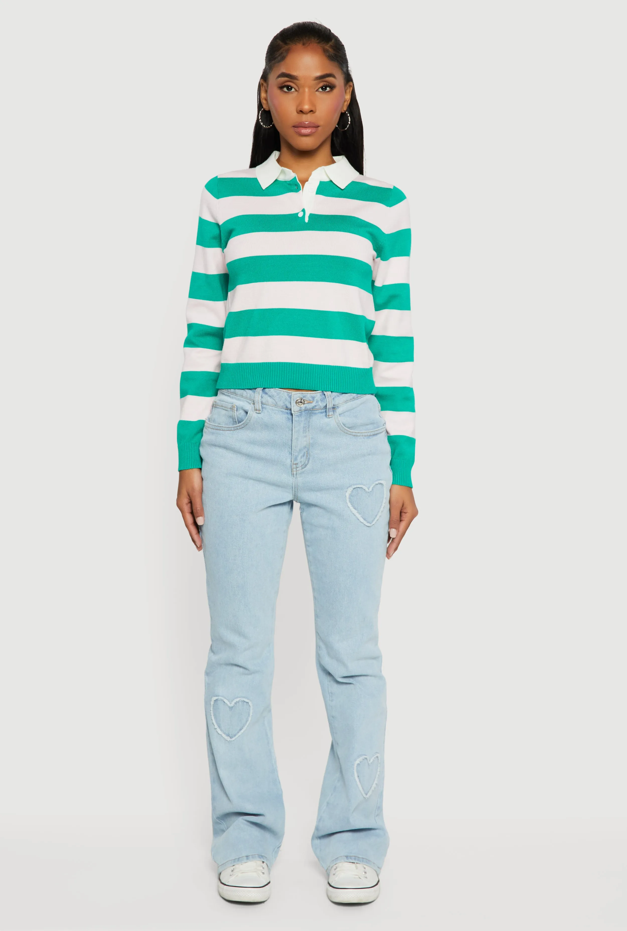 Striped Long Sleeve Polo Sweater sold by Rainbow product image thumbnail 3