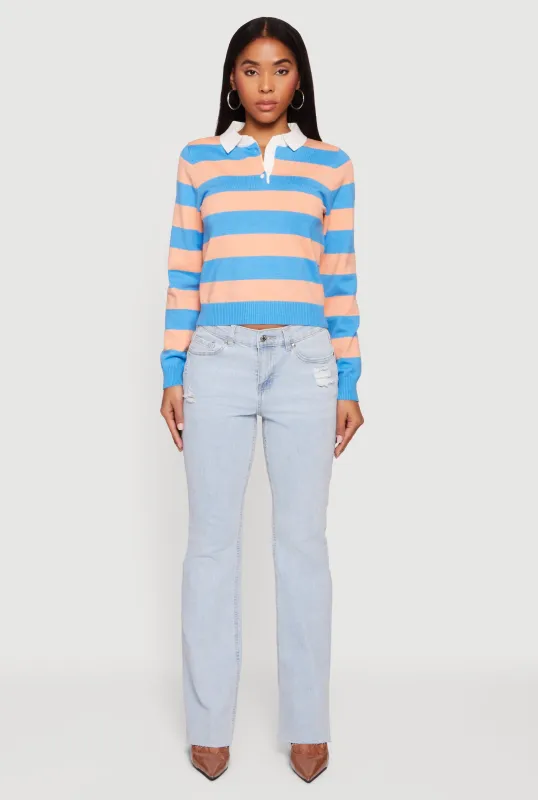 Striped Long Sleeve Polo Sweater sold by Rainbow