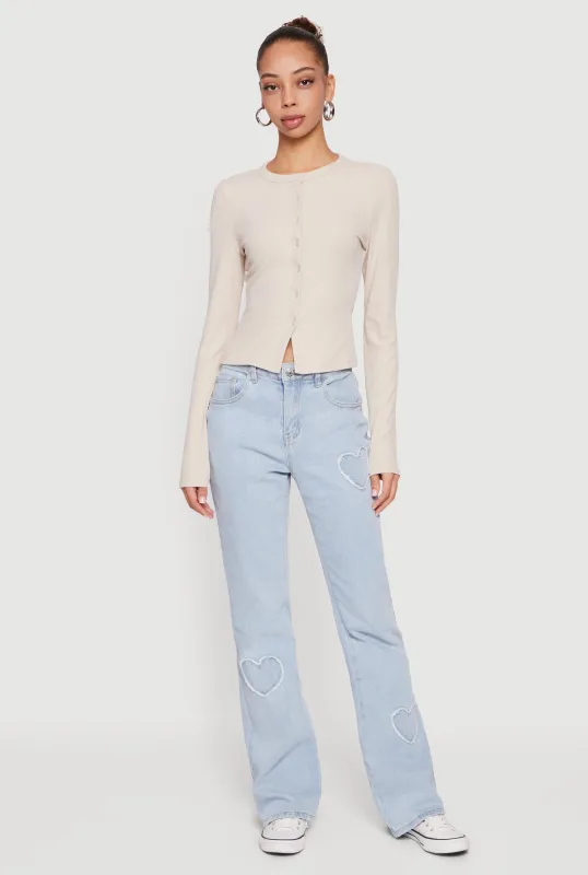 Ribbed Knit Button Front Long Sleeve Top sold by Rainbow