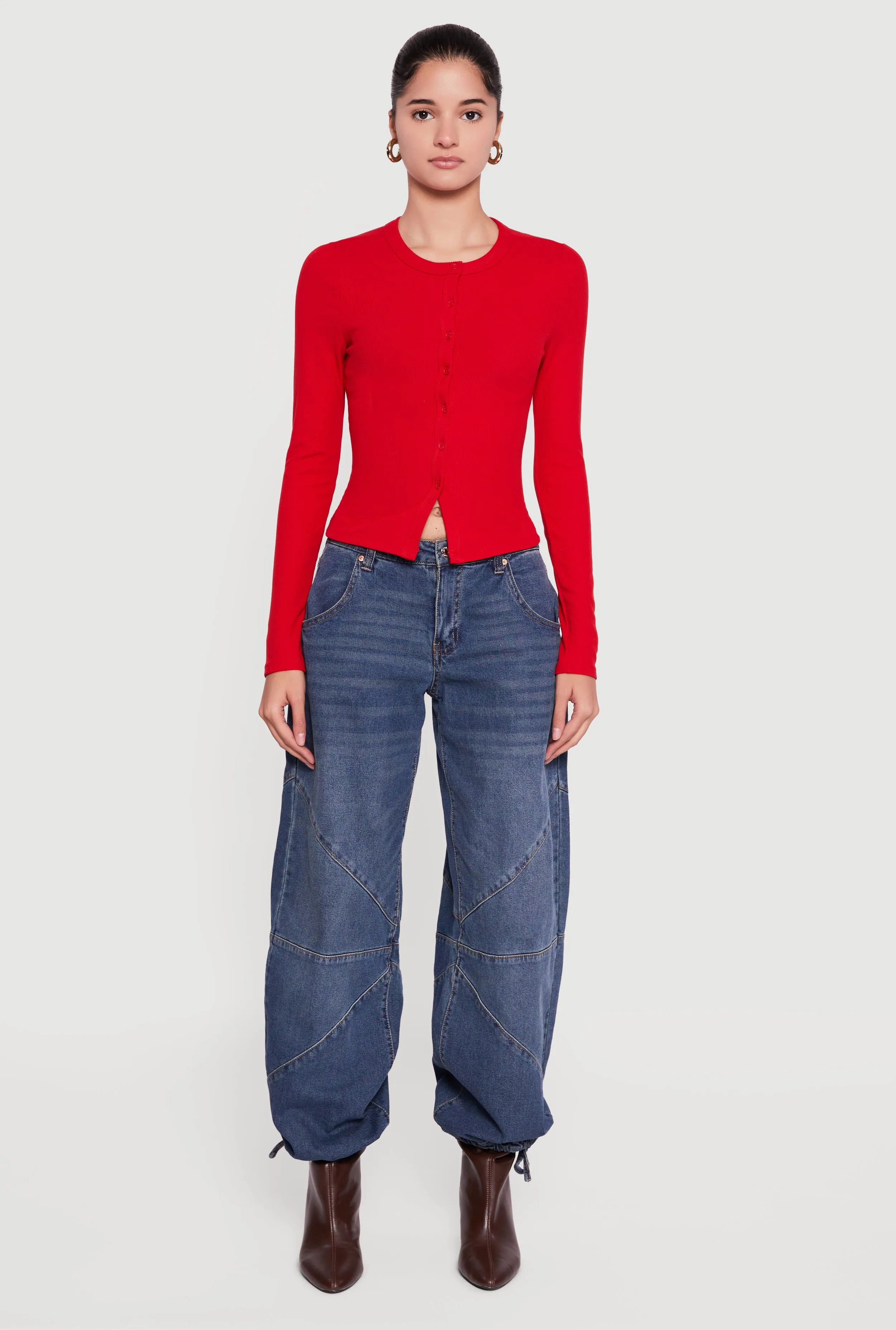 Ribbed Knit Button Front Long Sleeve Top sold by Rainbow product image thumbnail 3