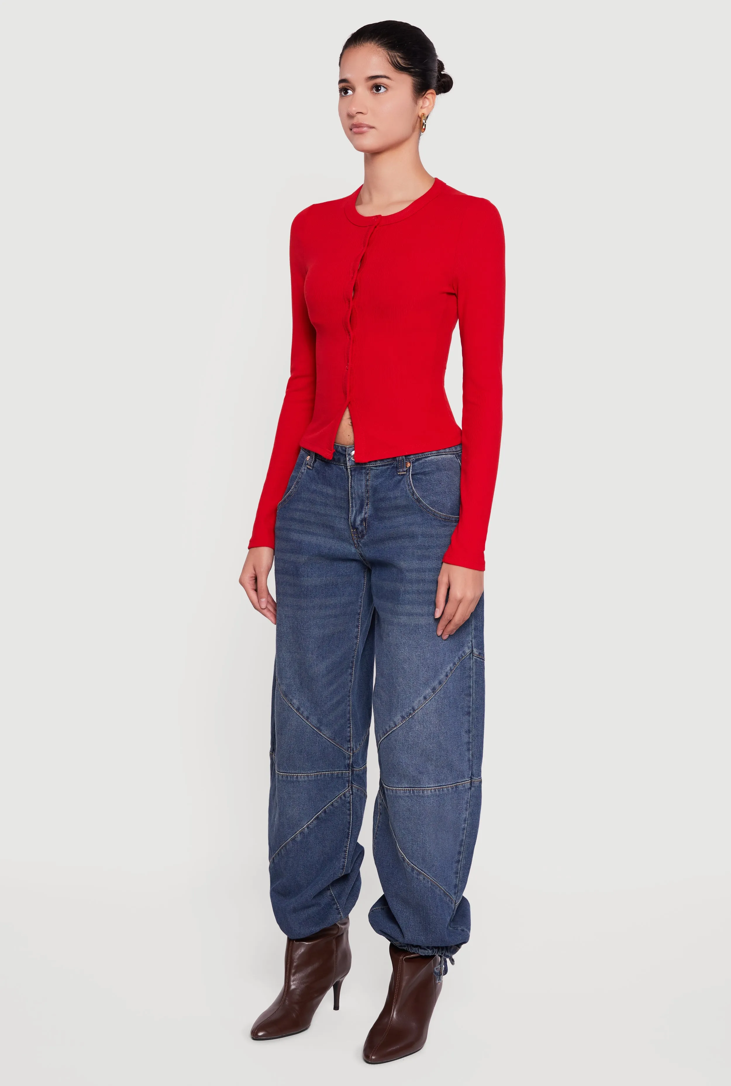 Ribbed Knit Button Front Long Sleeve Top sold by Rainbow product image thumbnail 5