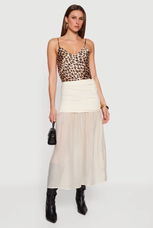 Side Ruched Drop Waist Pleated Chiffon Midi Skirt sold by Rainbow