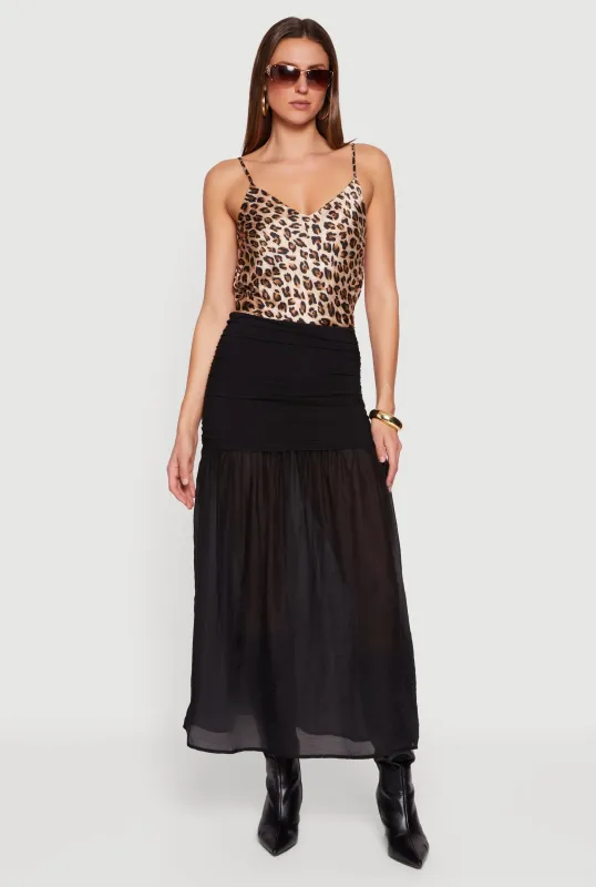 Side Ruched Drop Waist Pleated Chiffon Midi Skirt sold by Rainbow