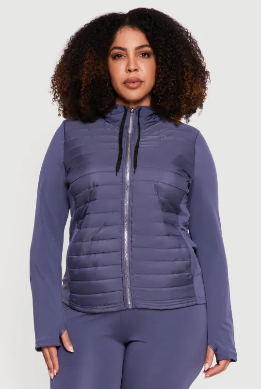Plus Size Lightweight Puffer Detail Hooded Zip Front Jacket sold by Rainbow