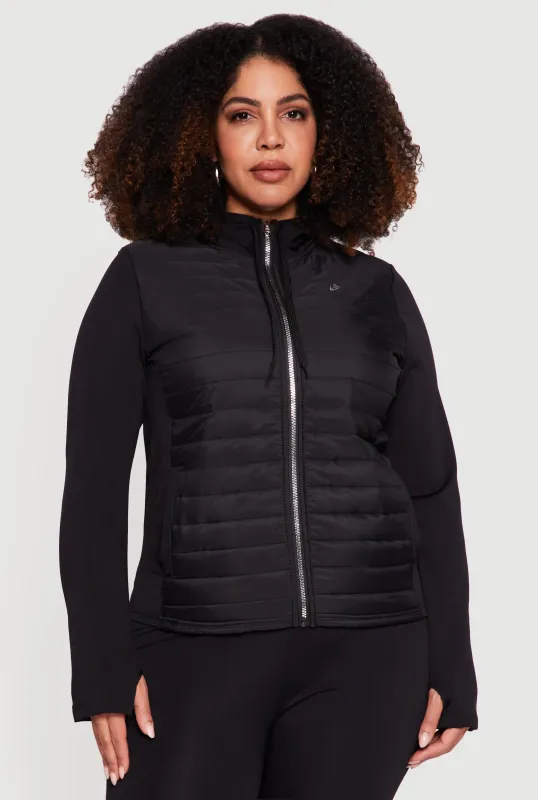 Plus Size Lightweight Puffer Detail Hooded Zip Front Jacket sold by Rainbow