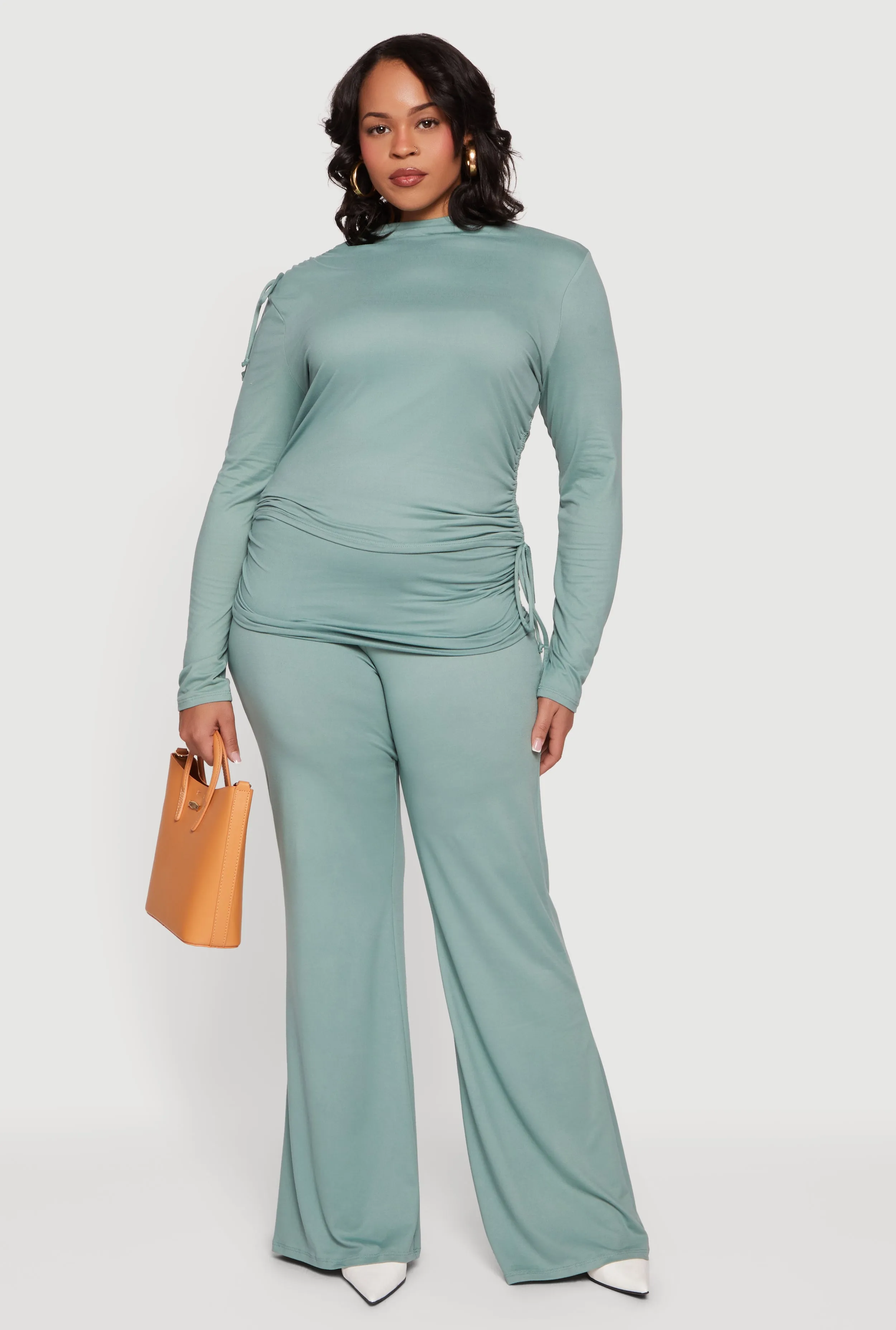 Plus Size Ruched Fold Over Flare Leg Pants sold by Rainbow product image thumbnail 3