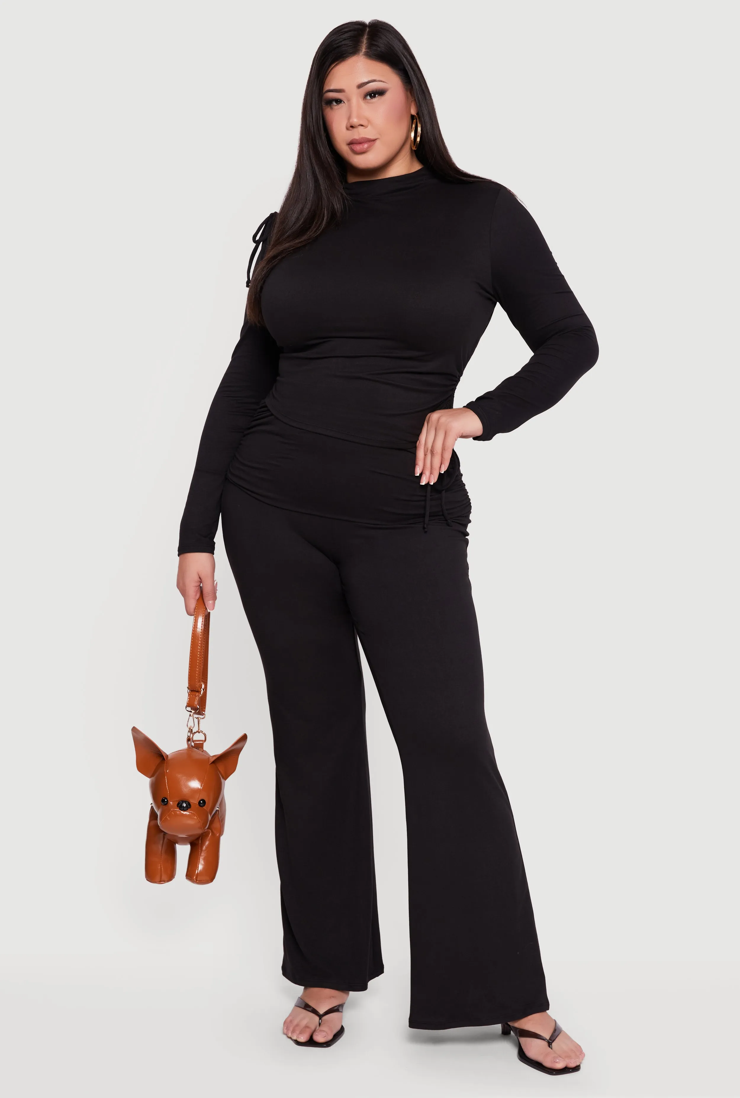 Plus Size Ruched Fold Over Flare Leg Pants sold by Rainbow product image thumbnail 2