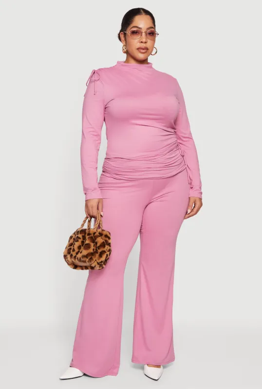 Plus Size Ruched Fold Over Flare Leg Pants sold by Rainbow