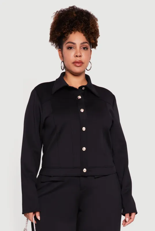 Plus Size Scuba Button Front Shacket sold by Rainbow