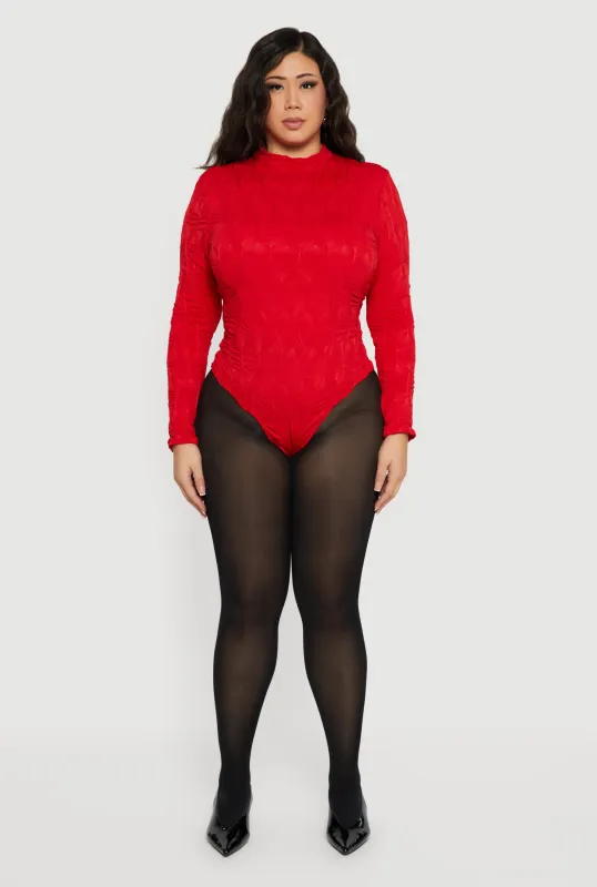 Plus Size Textured Knit Long Sleeve Mock Neck Bodysuit sold by Rainbow