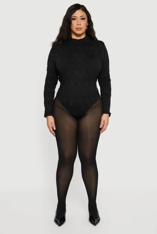 Plus Size Textured Knit Long Sleeve Mock Neck Bodysuit sold by Rainbow