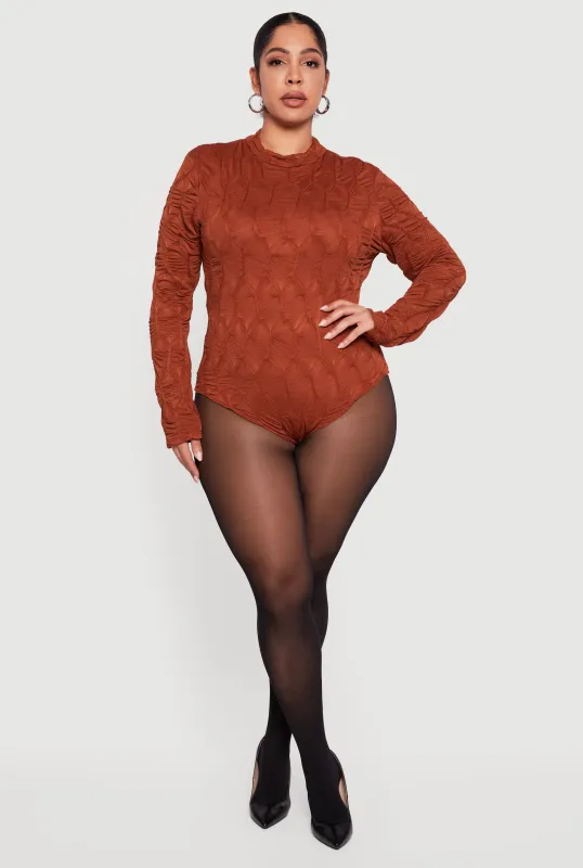 Plus Size Textured Knit Long Sleeve Mock Neck Bodysuit sold by Rainbow