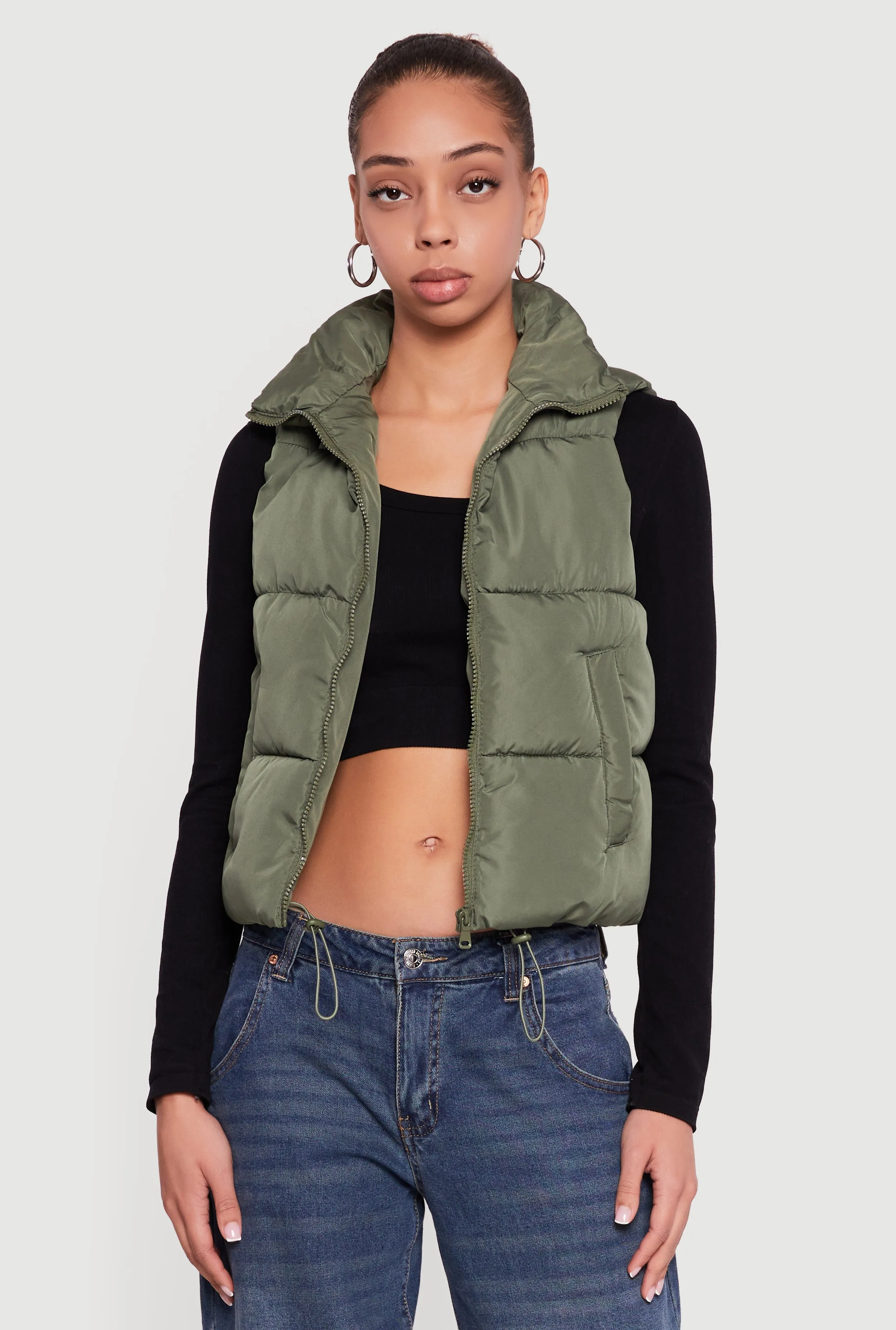 Almost Famous Mock Neck Zip Front Puffer Vest sold by Rainbow product image thumbnail 2