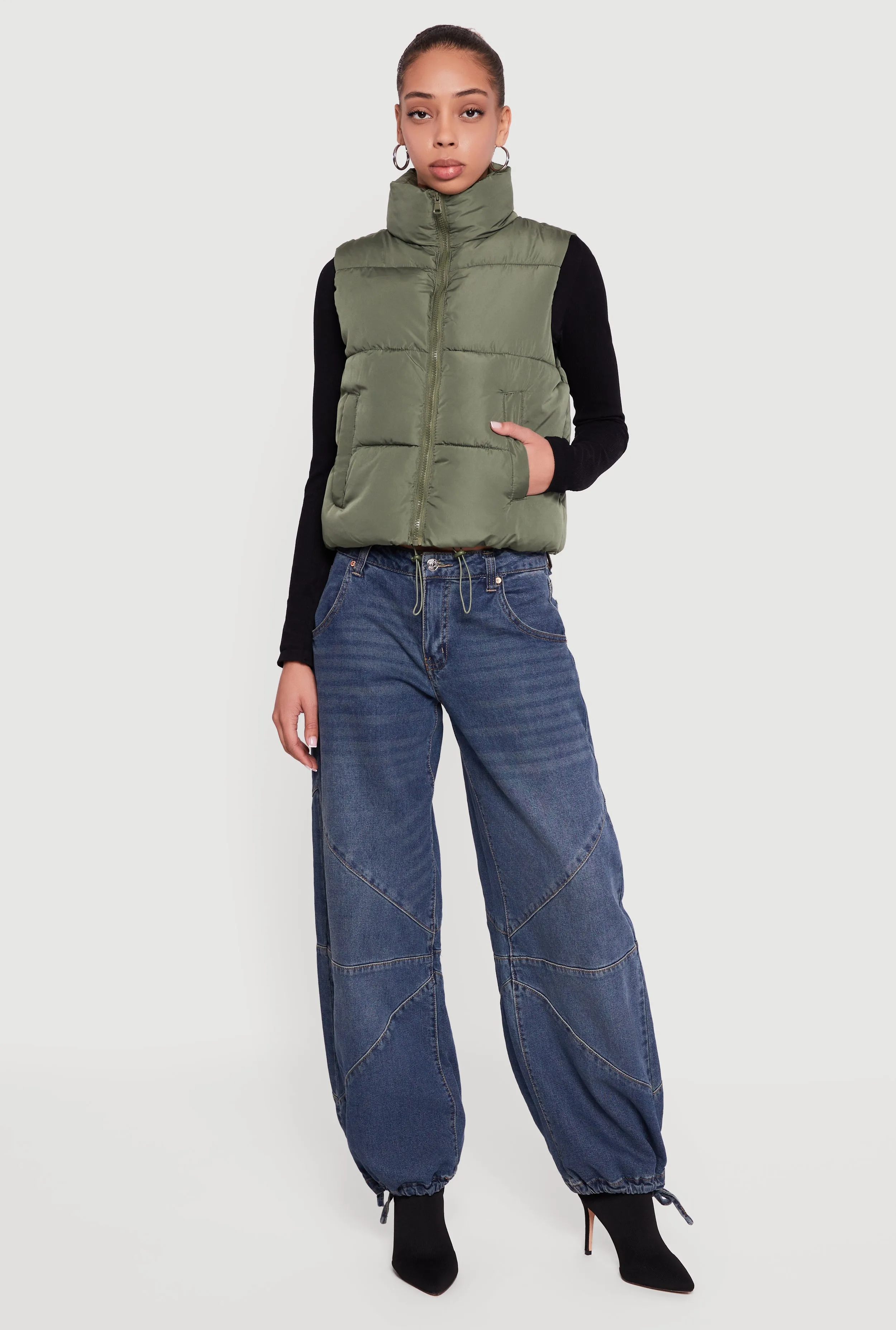 Almost Famous Mock Neck Zip Front Puffer Vest sold by Rainbow