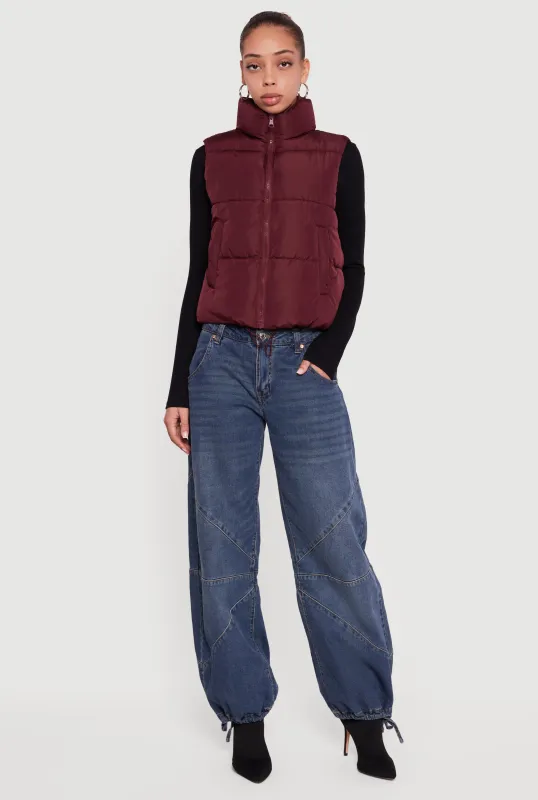 Almost Famous Mock Neck Zip Front Puffer Vest sold by Rainbow