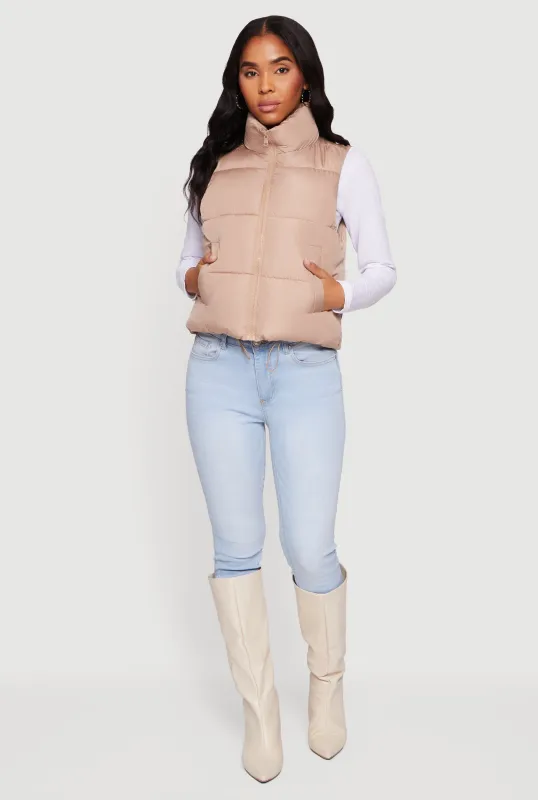 Almost Famous Mock Neck Zip Front Puffer Vest sold by Rainbow