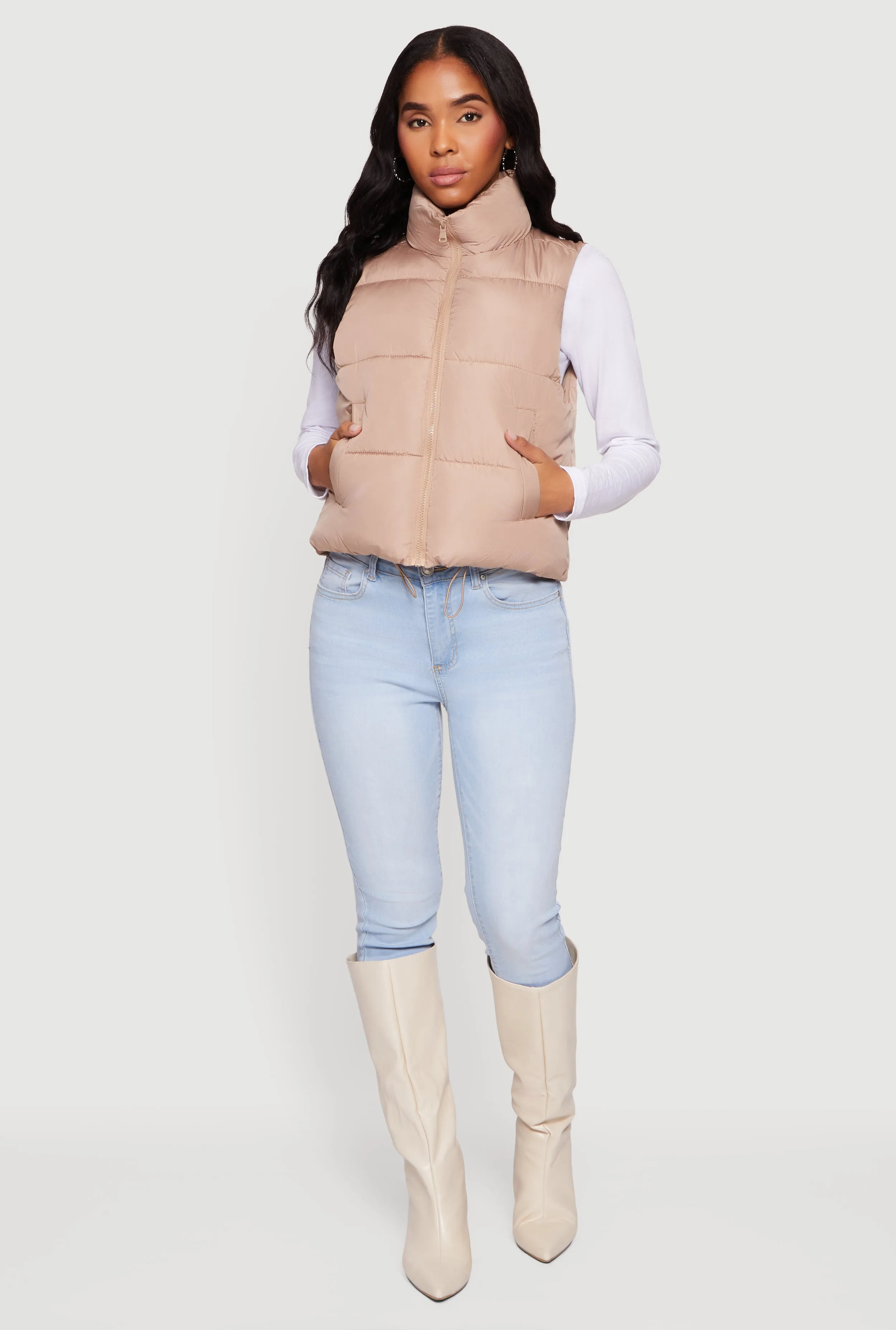 Almost Famous Mock Neck Zip Front Puffer Vest sold by Rainbow