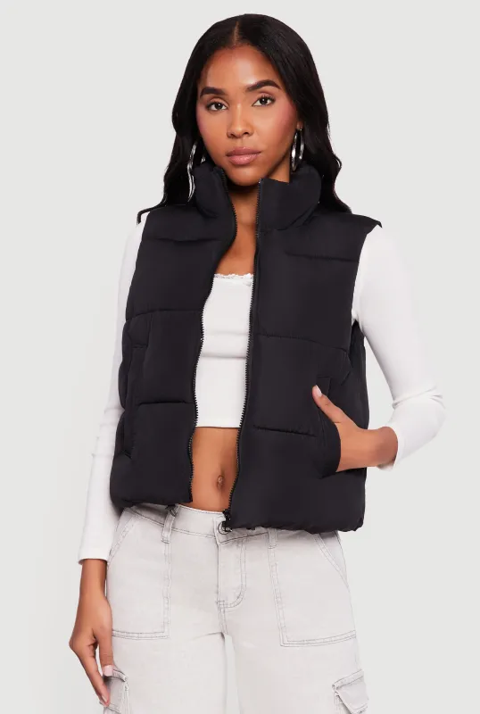 Almost Famous Mock Neck Zip Front Puffer Vest sold by Rainbow
