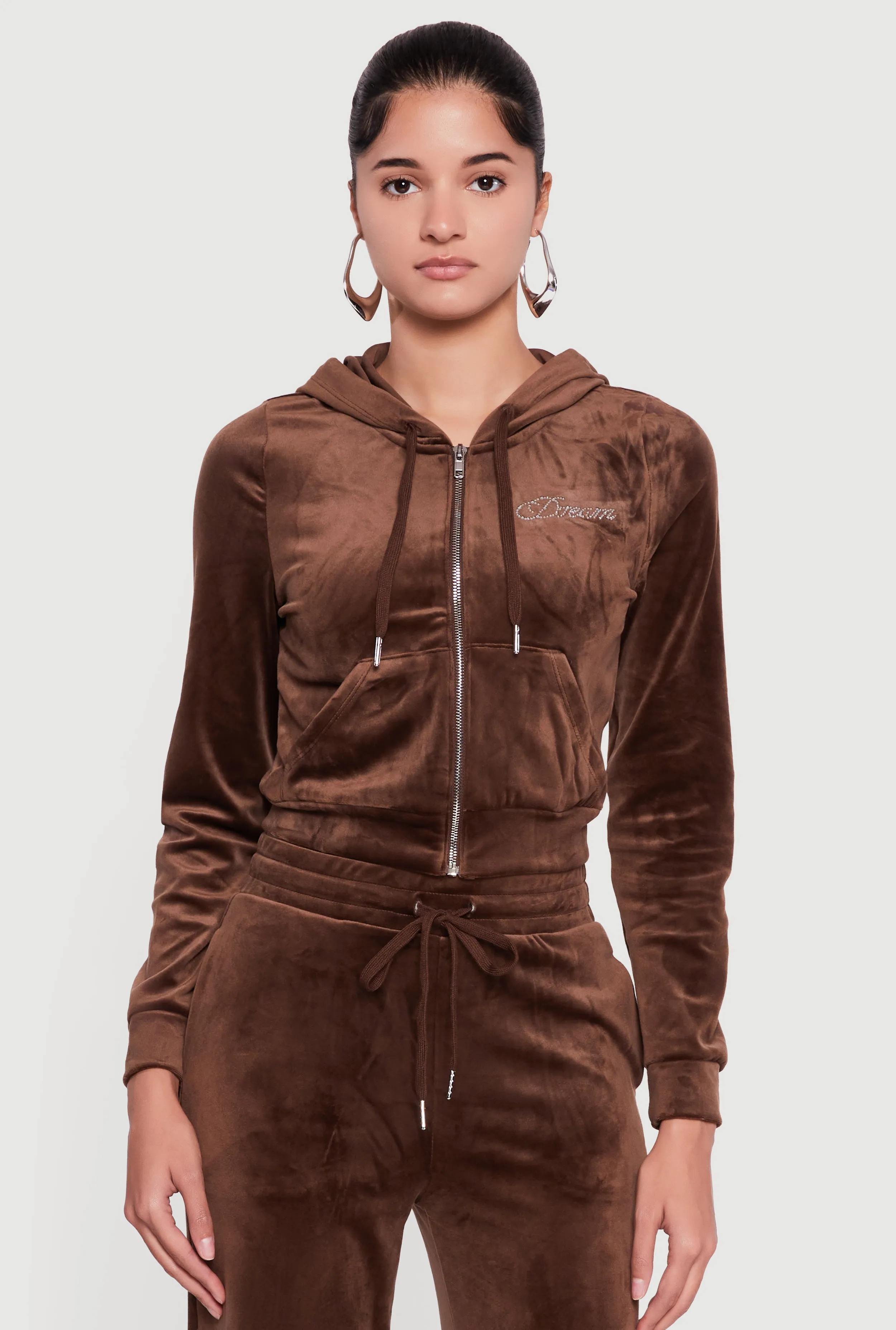 Velour Rhinestone Dream Graphic Zip Front Hoodie sold by Rainbow