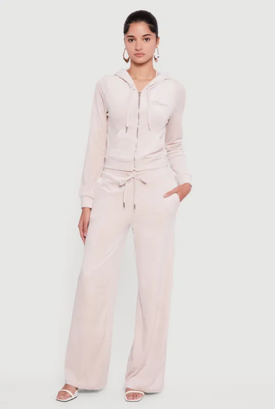 Velour Rhinestone Dream Graphic Drawstring Waist Sweatpants sold by Rainbow