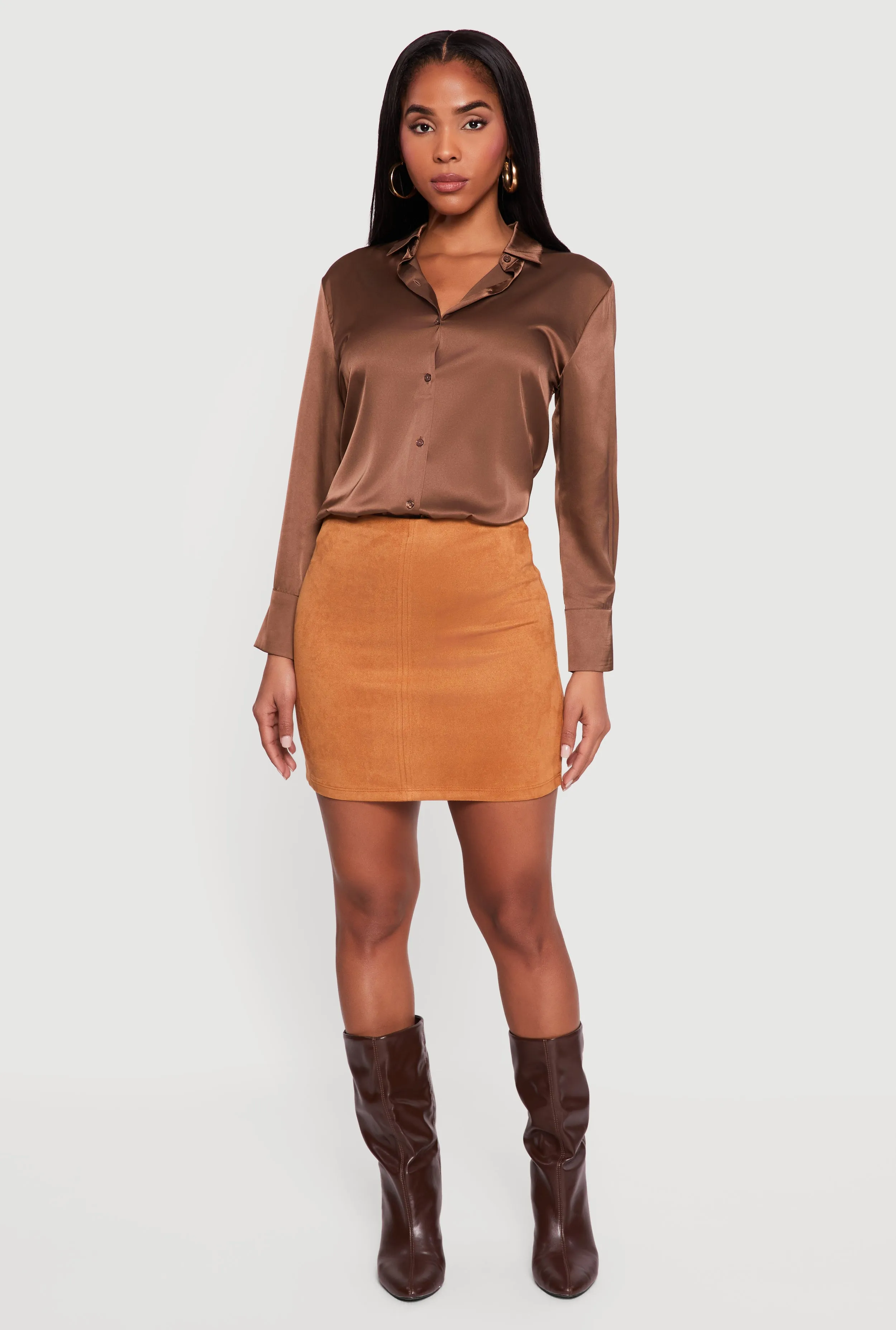Faux Suede High Waisted Pull On Mini Pencil Skirt sold by Rainbow