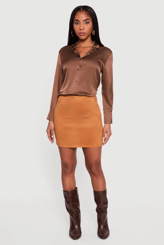 Faux Suede High Waisted Pull On Mini Pencil Skirt made by Rainbow