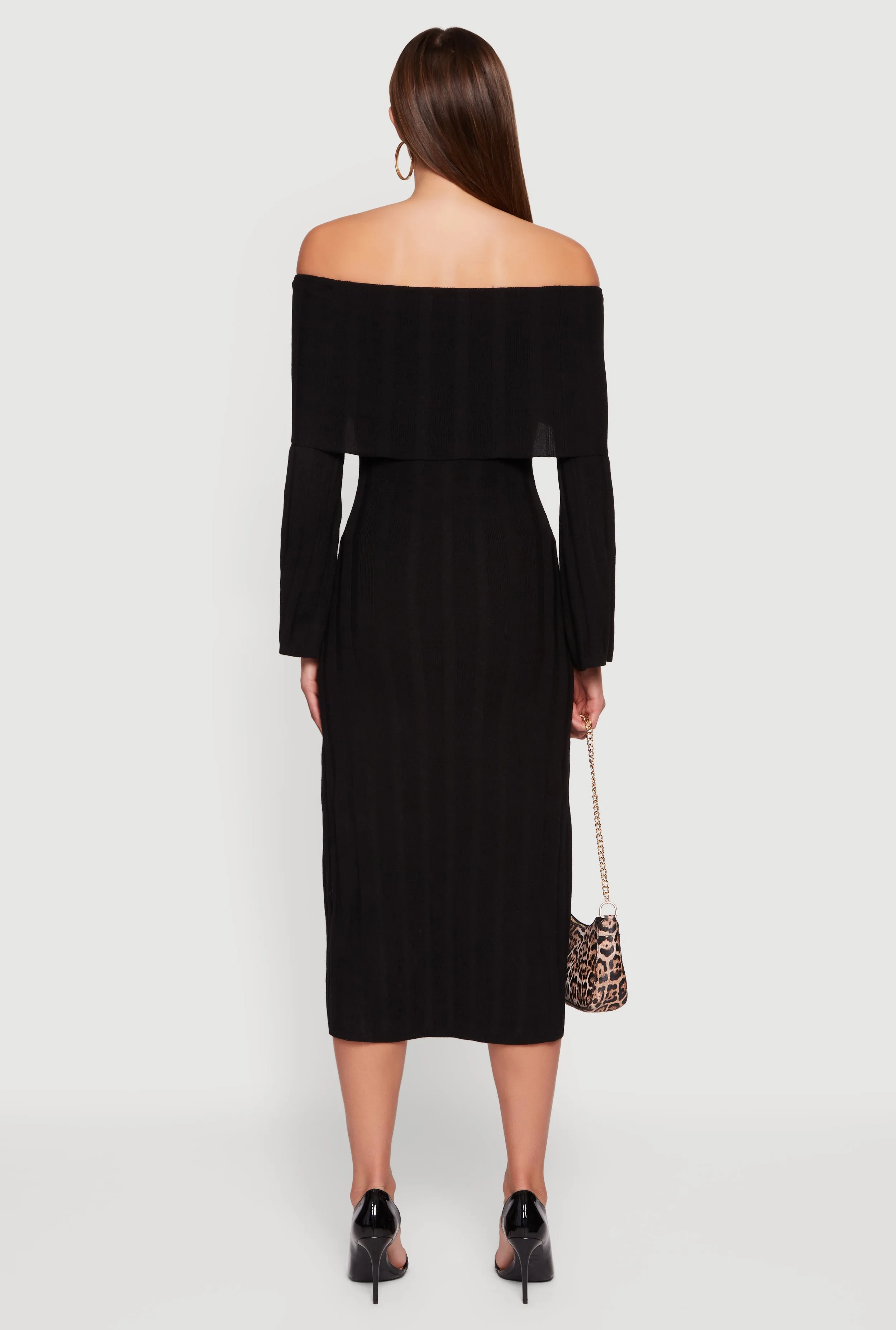 Fold Over Off the Shoulder Ribbed Knit Midi Dress sold by Rainbow product image thumbnail 5