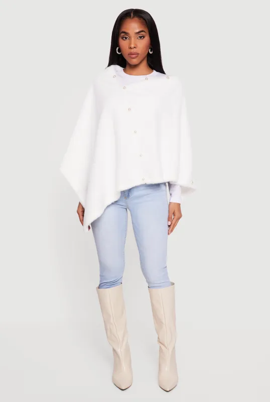 Faux Pearl Detail Faux Fur Poncho sold by Rainbow