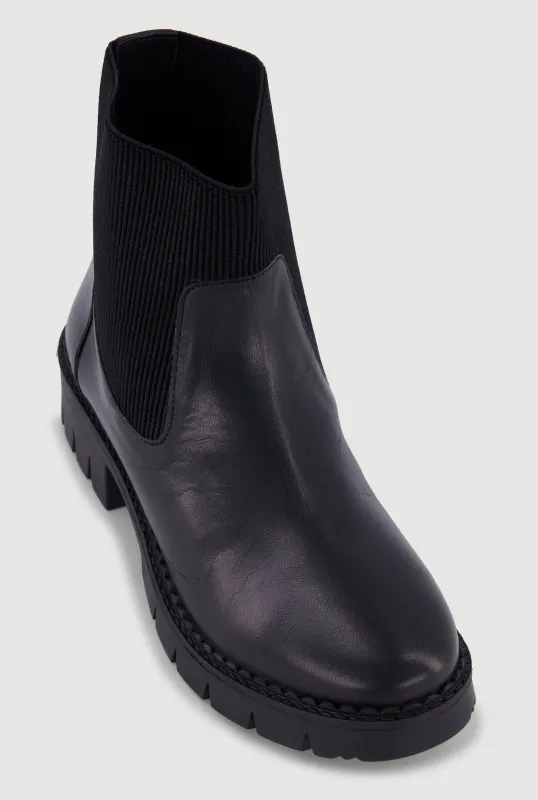 Solid Faux Leather Block Heel Chelsea Boot sold by Rainbow