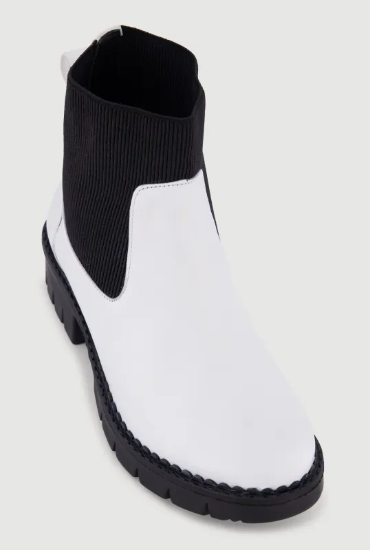 Solid Faux Leather Block Heel Chelsea Boot sold by Rainbow