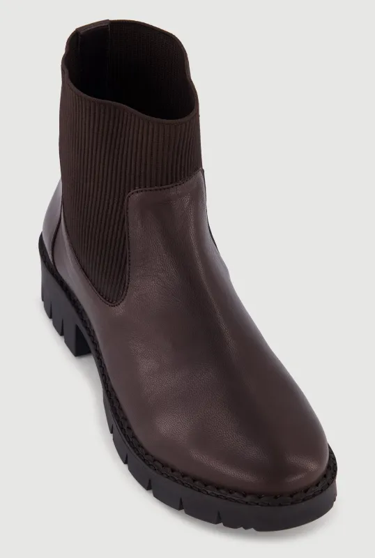 Solid Faux Leather Block Heel Chelsea Boot sold by Rainbow