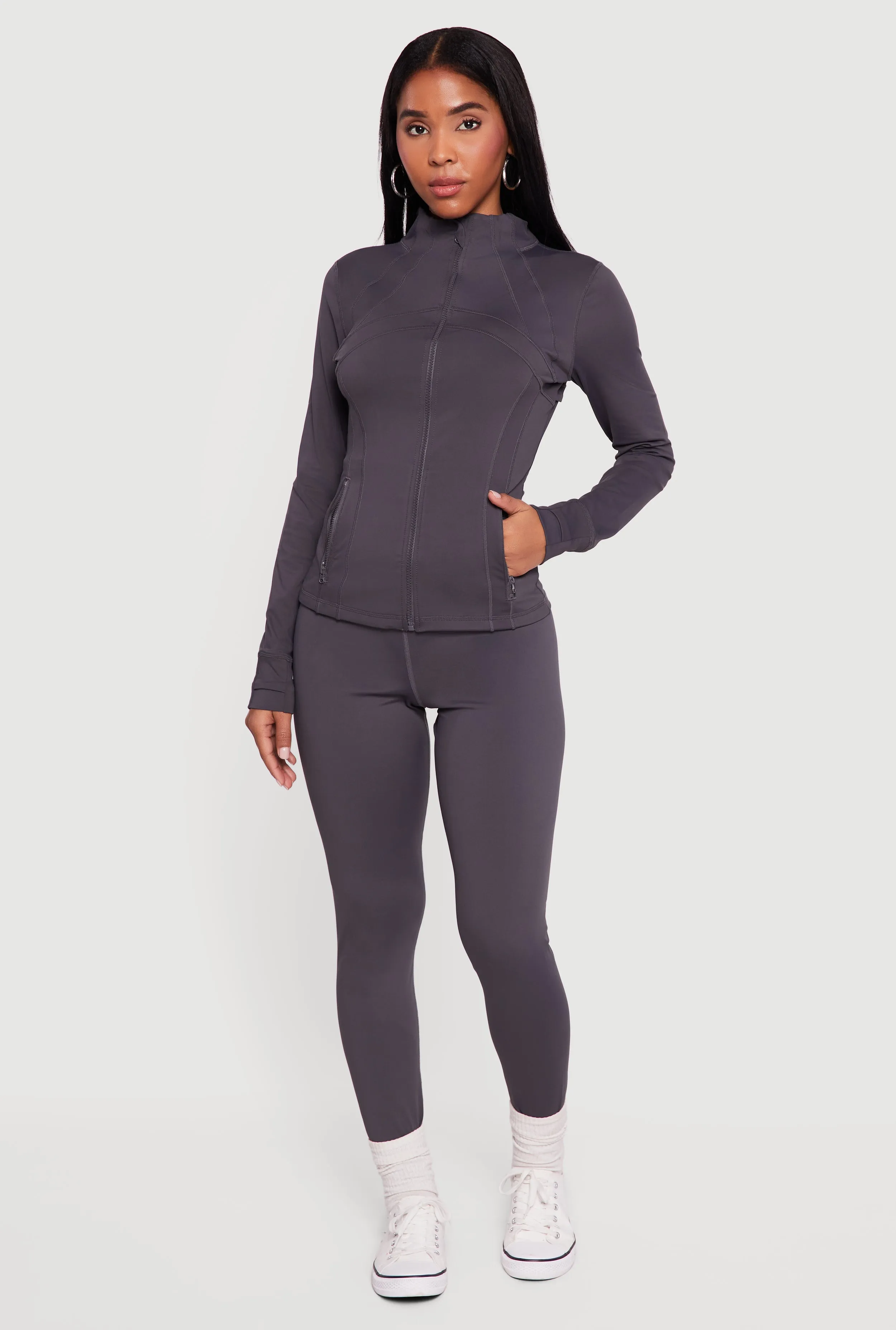 Zip Front Mock Neck Long Sleeve Track Jacket sold by Rainbow product image thumbnail 2