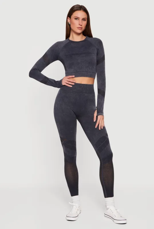 High Waisted Acid Wash Laser Cut Leggings sold by Rainbow