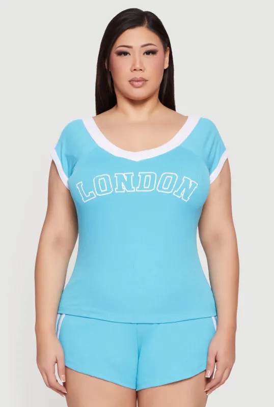 Plus Size Soft Rib Knit London Graphic Top sold by Rainbow