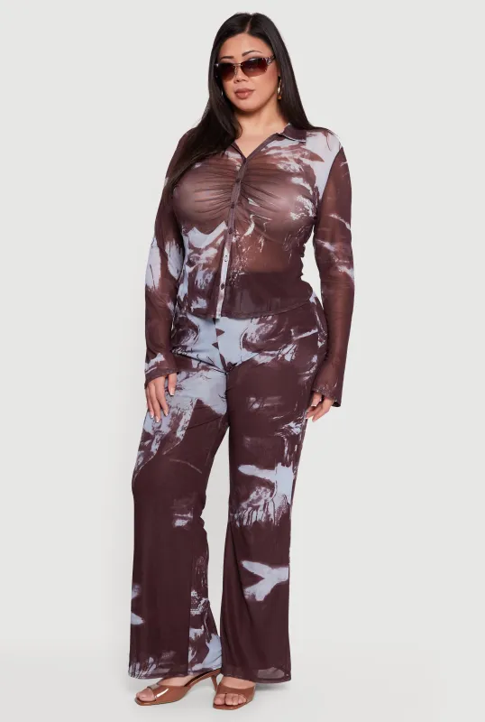 Plus Size High Waisted Printed Mesh Pants sold by Rainbow