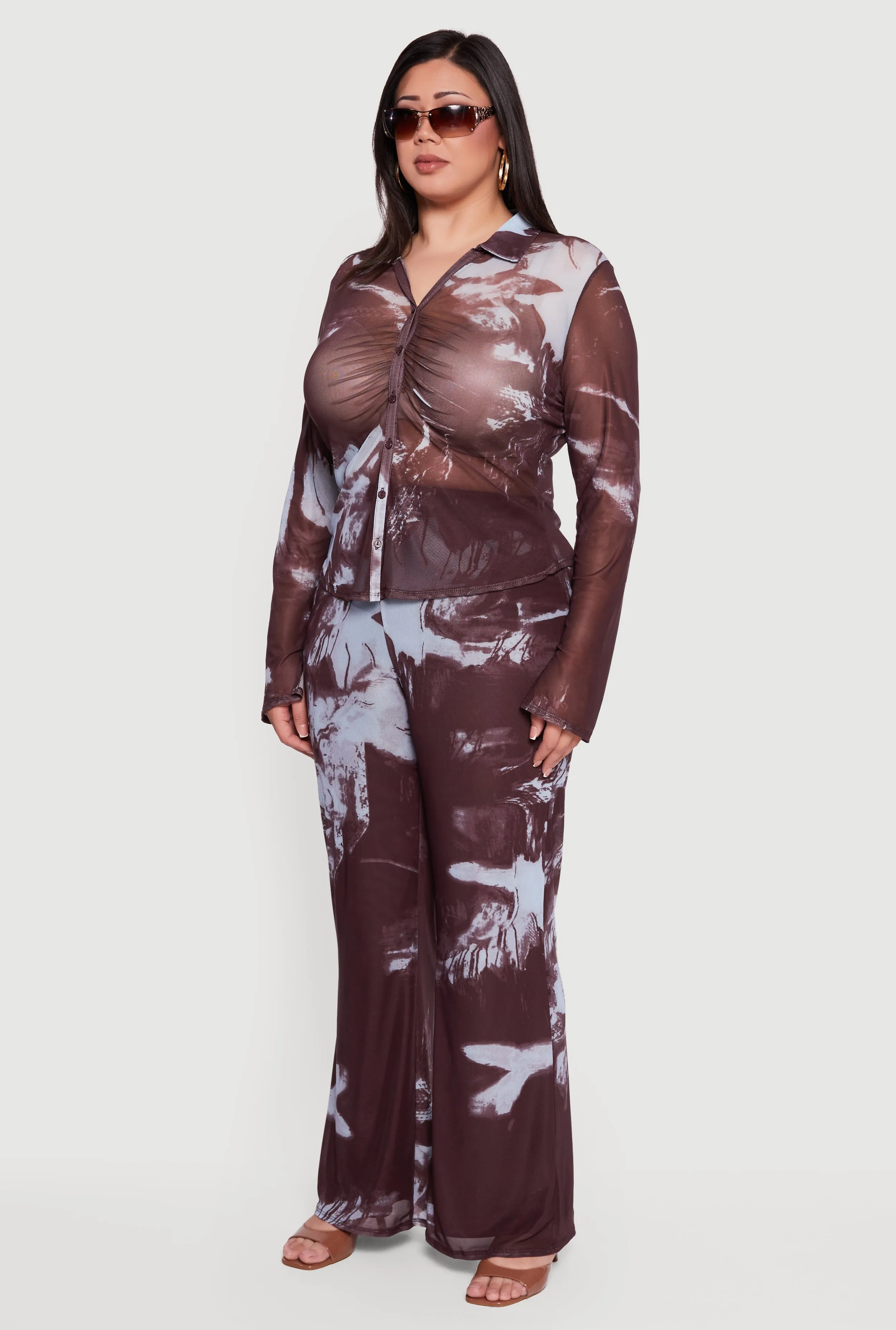 Plus Size Long Sleeve Mesh Printed Blouse sold by Rainbow product image thumbnail 5