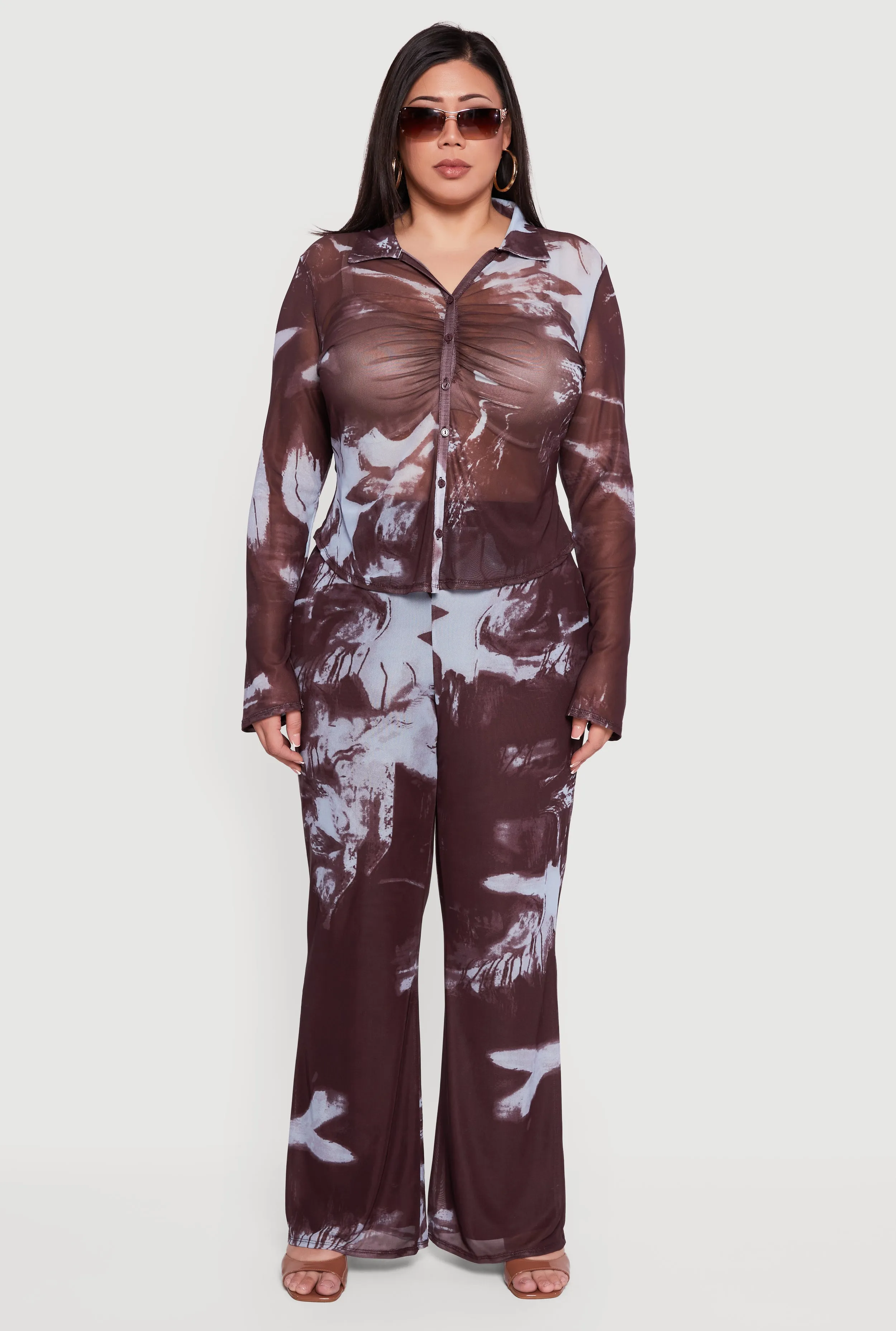 Plus Size Long Sleeve Mesh Printed Blouse sold by Rainbow product image thumbnail 3