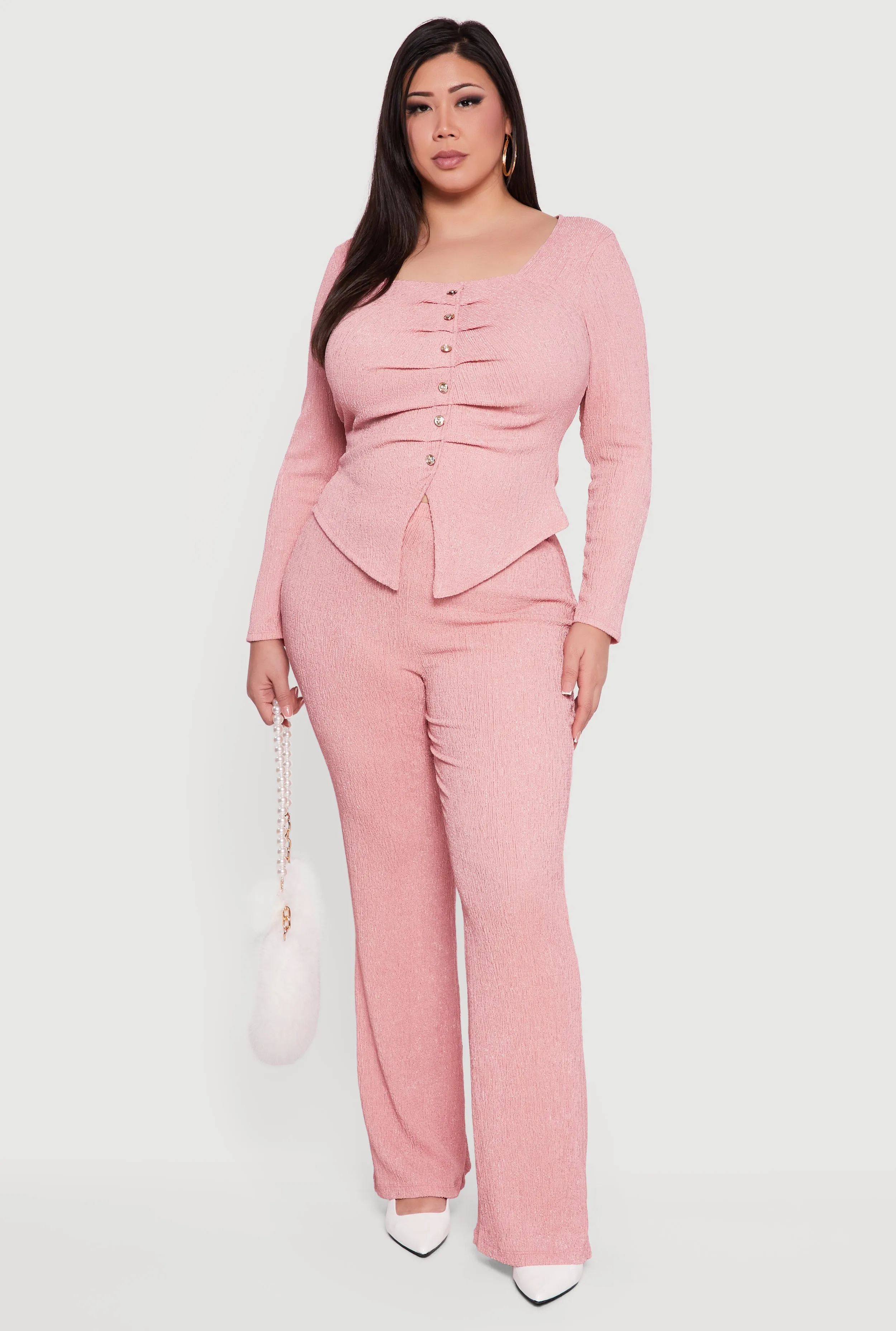 Plus Size Textured Knit Ruched Square Neck Blouse sold by Rainbow product image thumbnail 2