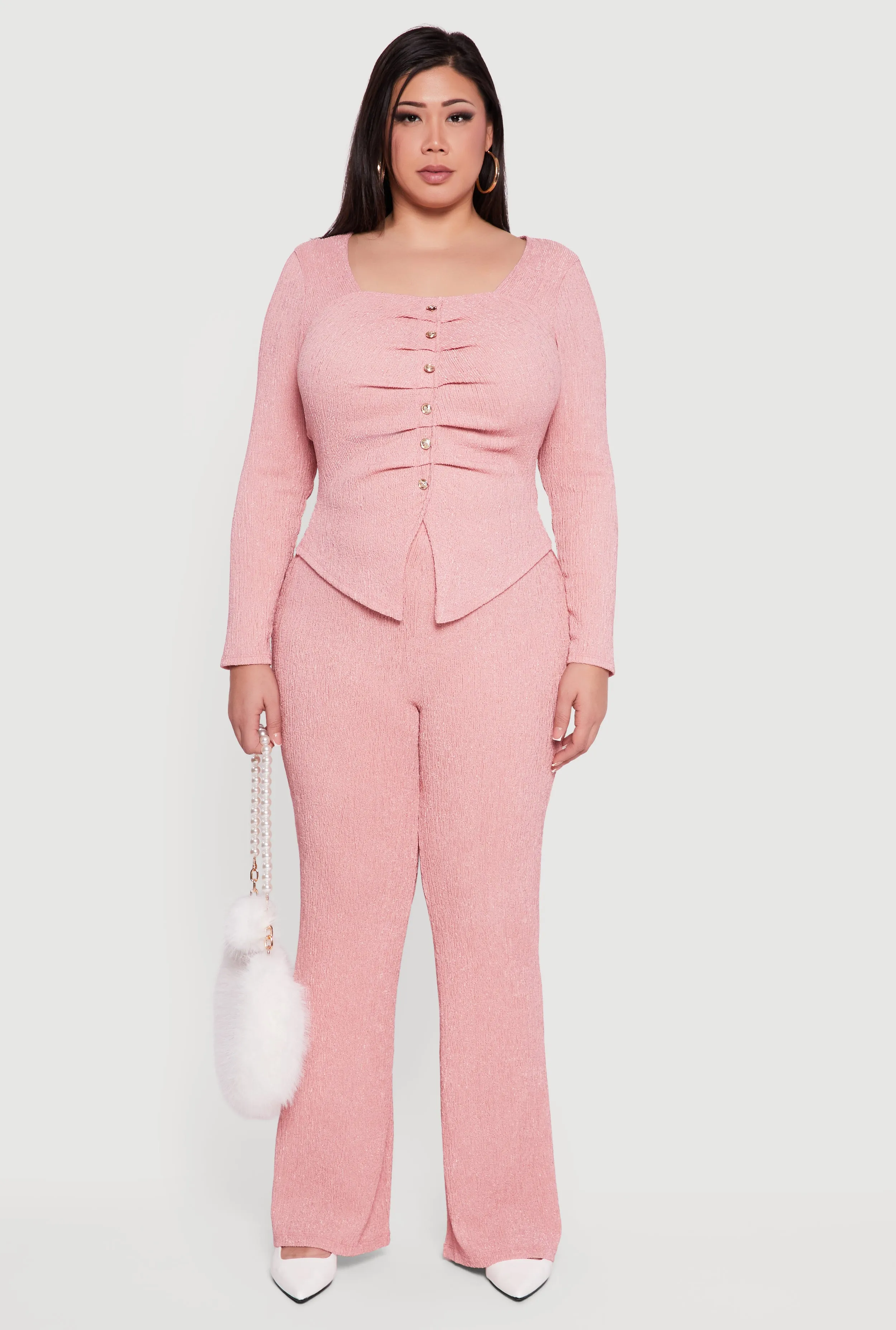 Plus Size Textured Knit Ruched Square Neck Blouse sold by Rainbow product image thumbnail 3