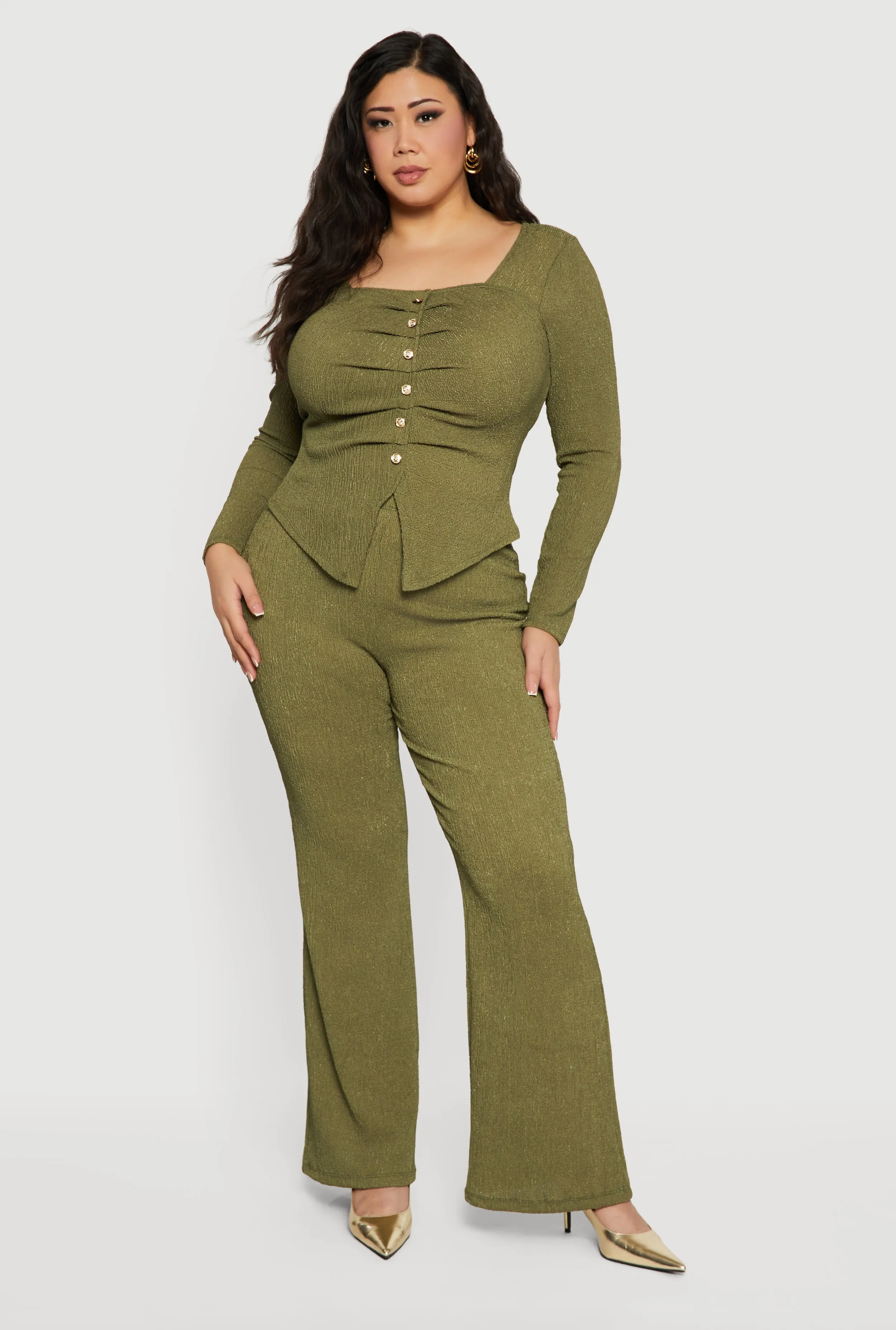 Plus Size Textured Knit Ruched Square Neck Blouse sold by Rainbow product image thumbnail 3