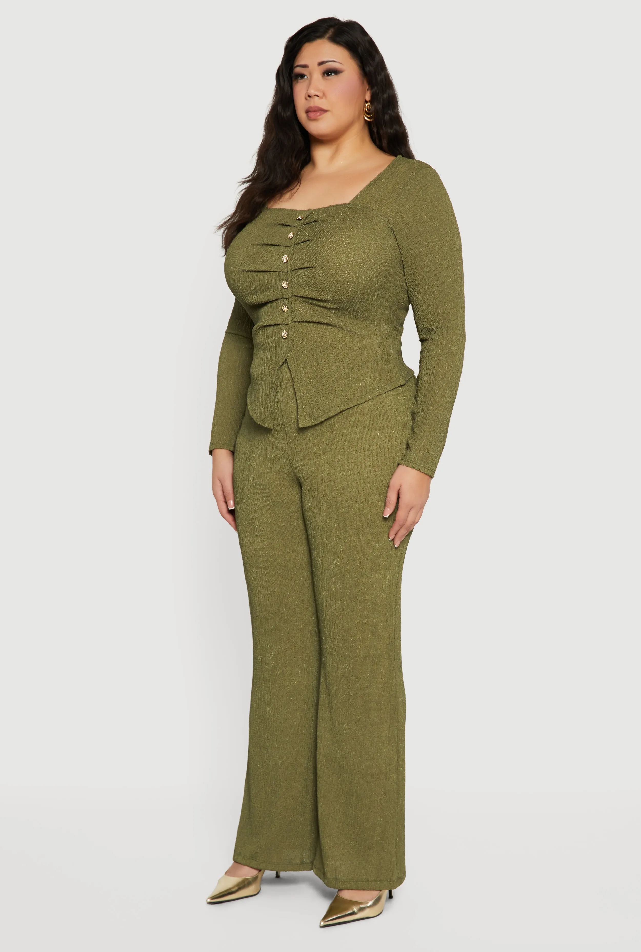 Plus Size Textured Knit Ruched Square Neck Blouse sold by Rainbow product image thumbnail 5
