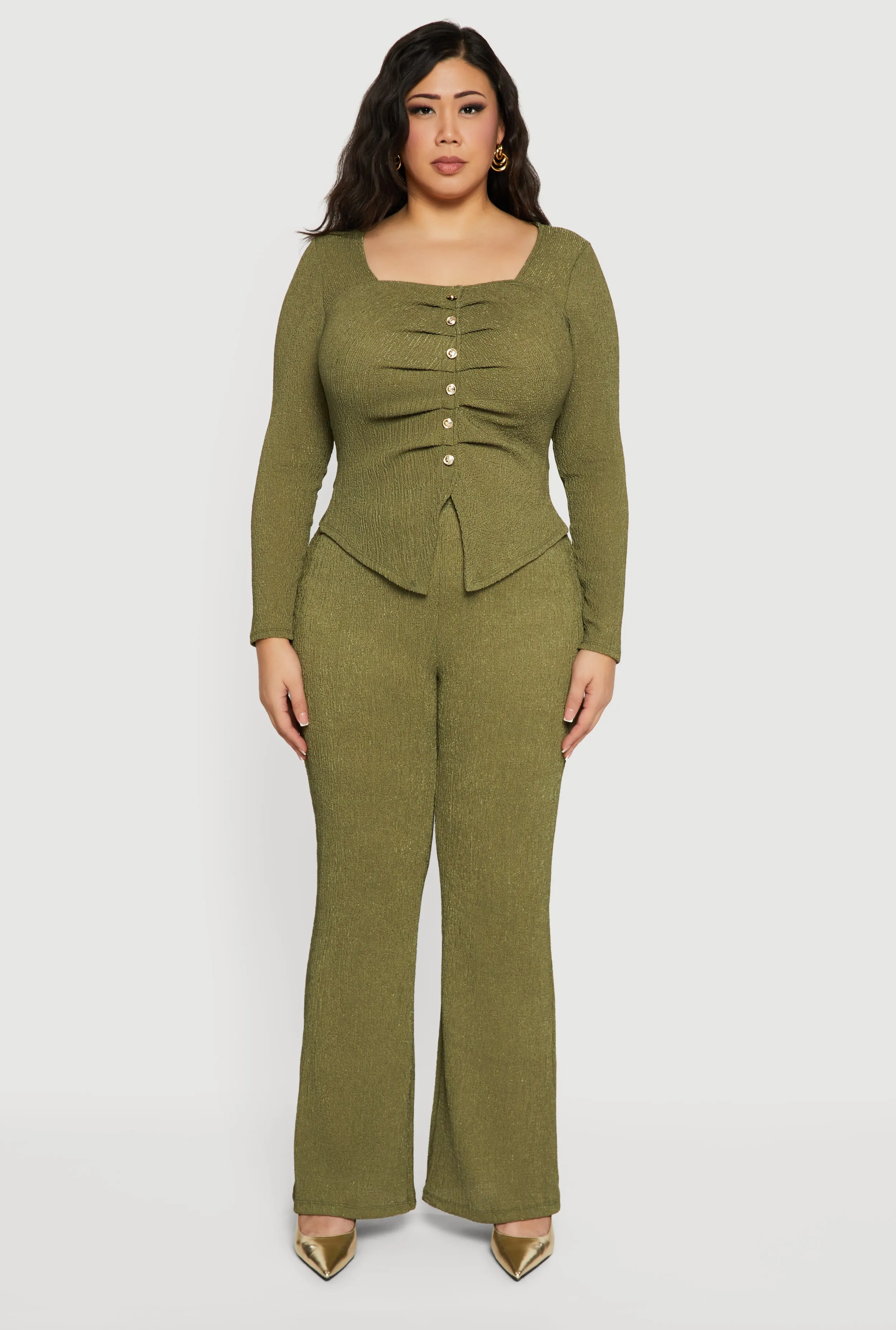 Plus Size Textured Knit Ruched Square Neck Blouse sold by Rainbow product image thumbnail 2