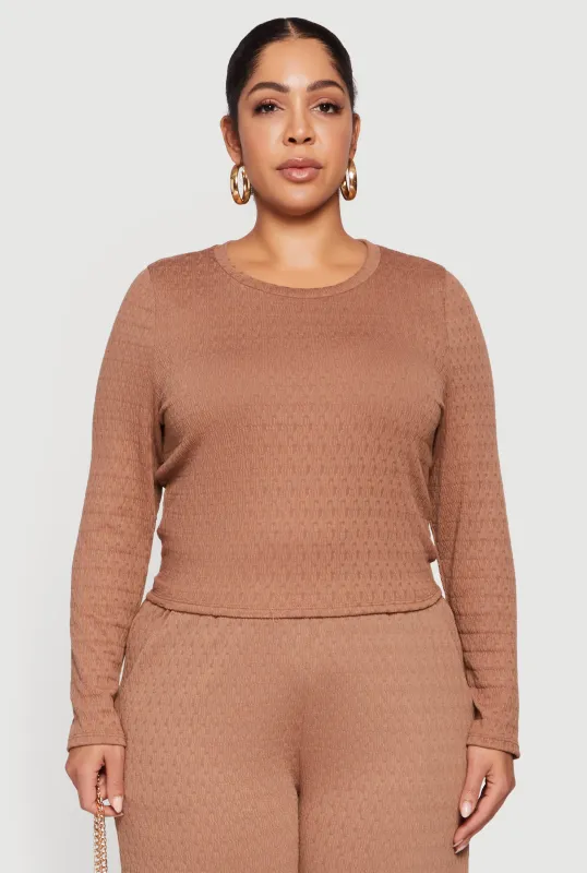 Plus Size Long Sleeve Textured Knit Tee sold by Rainbow