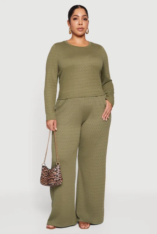 Plus Size Textured Knit Pull On Wide Leg Pants sold by Rainbow